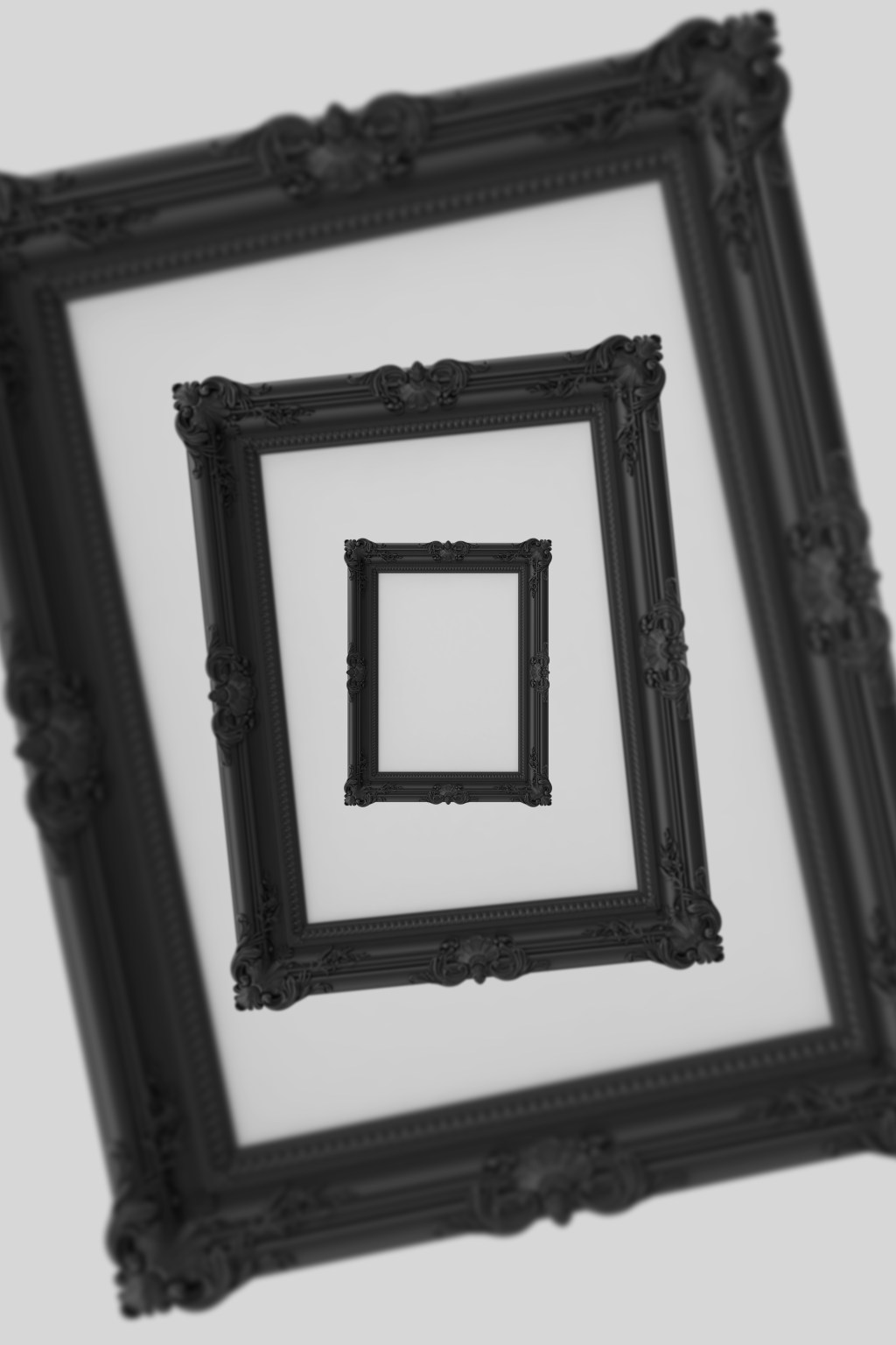Image: black frames within frames on a white background, creating an optical illusion