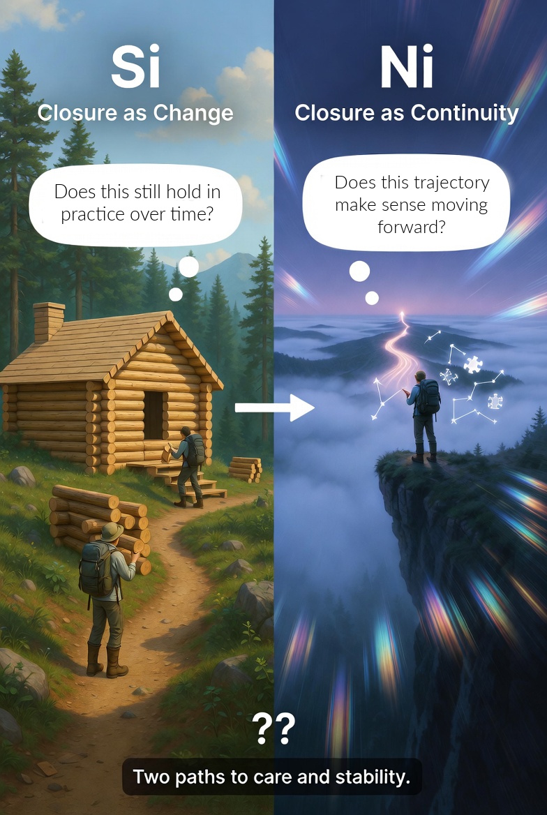 Image: summary of Introverted Sensing vs. Intuition graphically via AI-generated conceptualization